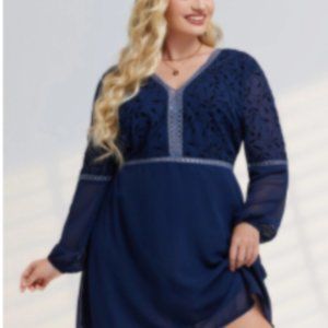 Womens- Guipure Lace Chiffon Dress